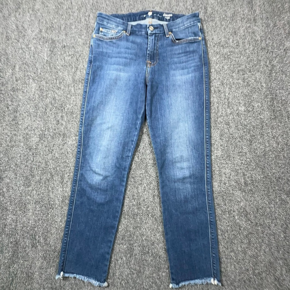 7 For All Mankind Kimmie Crop Jean Medium Wash Raw Hem Blue Womens 28 JU8244912B